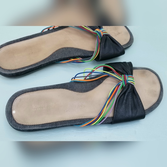 Women's Black Leather Slide Sandals - Picture 2 of 6